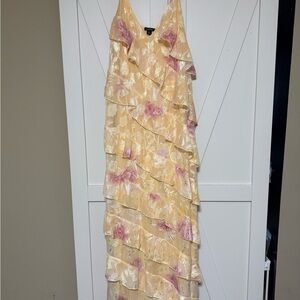 Boohoo Layered Floral Dress in Cream and Pink